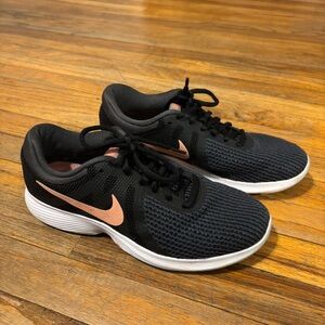 Nike Women's Black and Pink Running Shoes (Revolution 4)